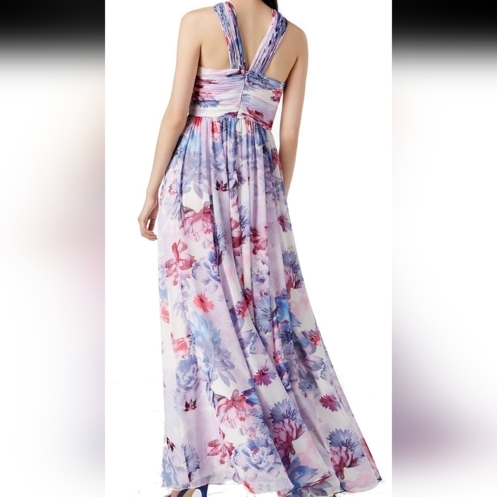 Calvin Klein Floral Chifon Crisscross Halter Gown 2 Like New - Picture 2 of 8